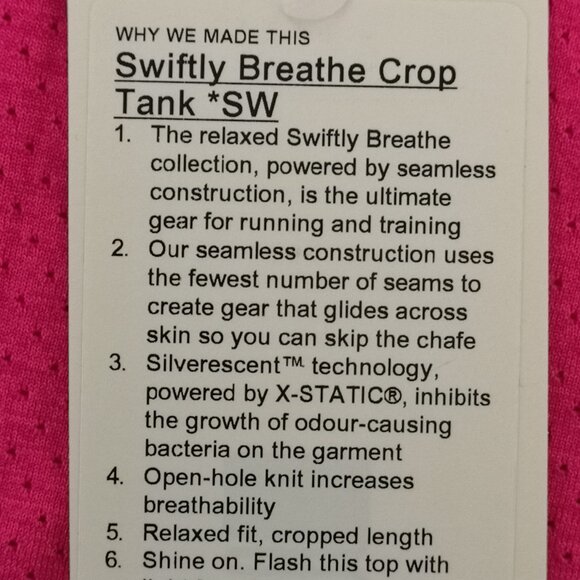 NWT LULULEMON SEAWHEEZE Fuchsia LTWT Swiftly Breathe Crop Tank Top 10 - Picture 10 of 10